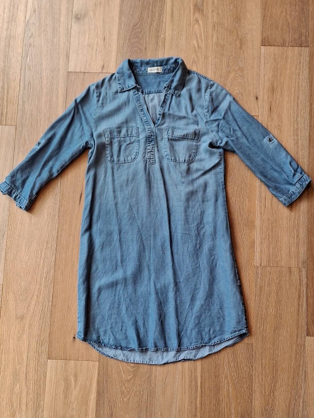 Vintage Smart Set Washed Blue Button-Down Lyocell Denim Tunic Dress